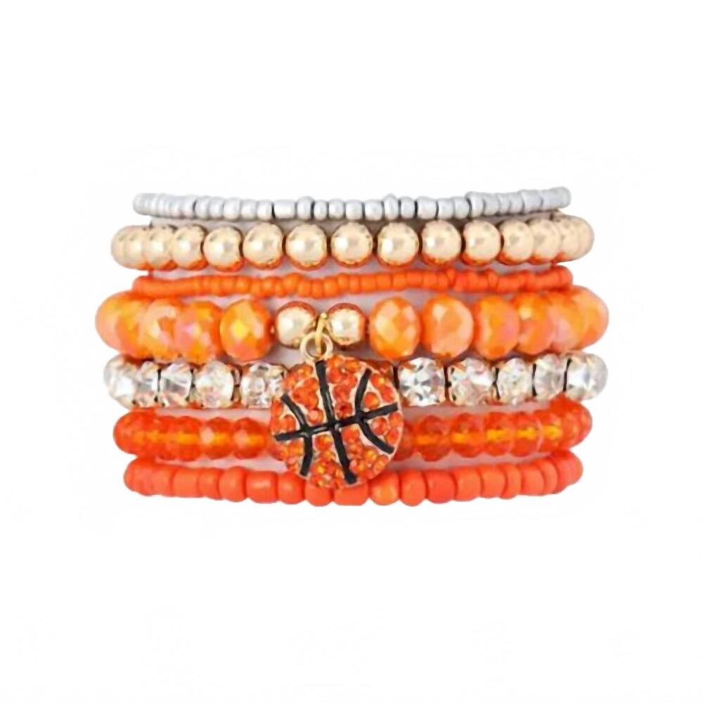 NEW MYS WHOLESALE basketball beaded bracelet six piece set stack in orange